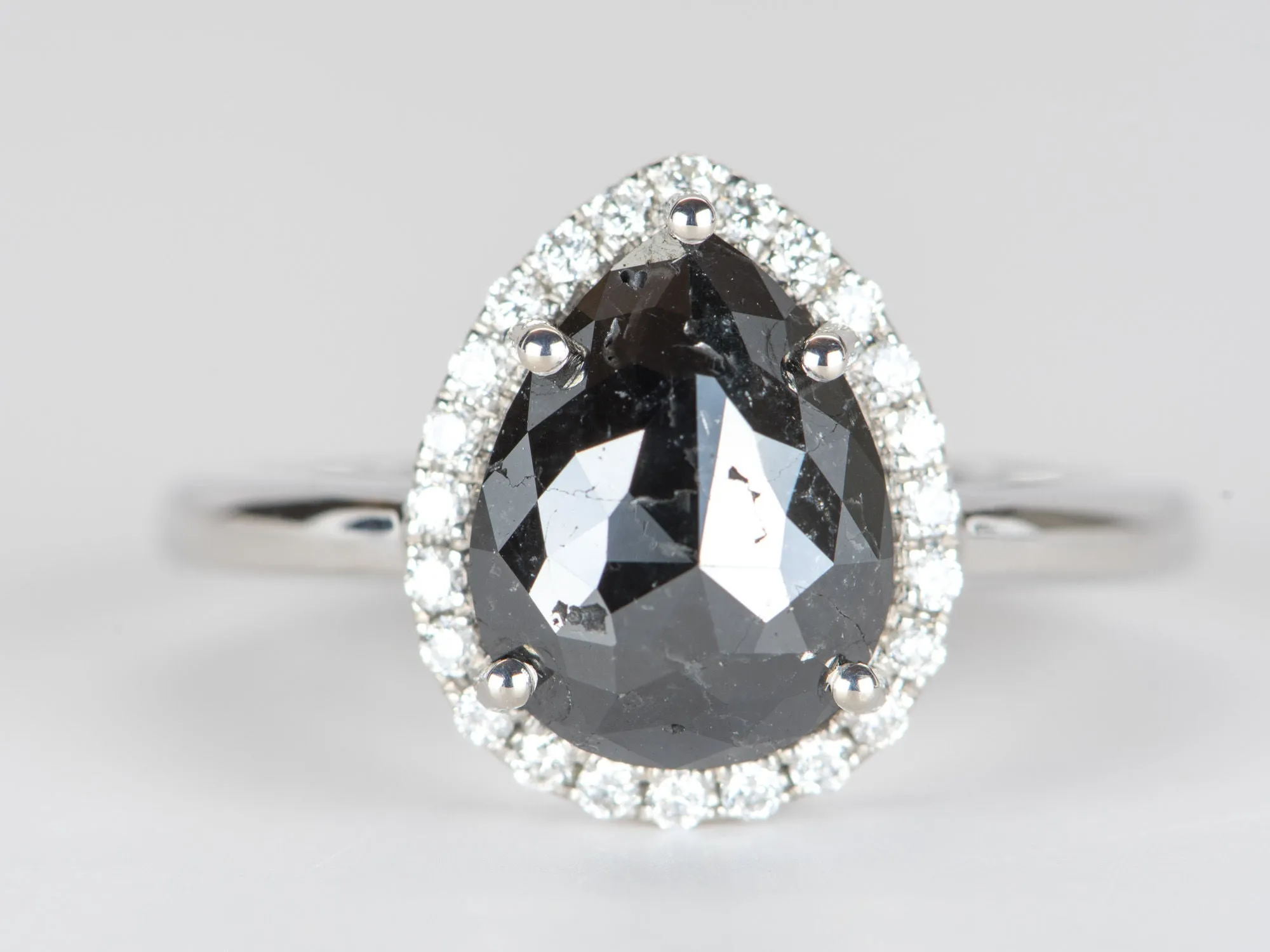 2.22ct Black Diamond with Diamond Halo 14K White Gold Engagement Ring R6309