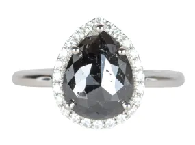 2.22ct Black Diamond with Diamond Halo 14K White Gold Engagement Ring R6309