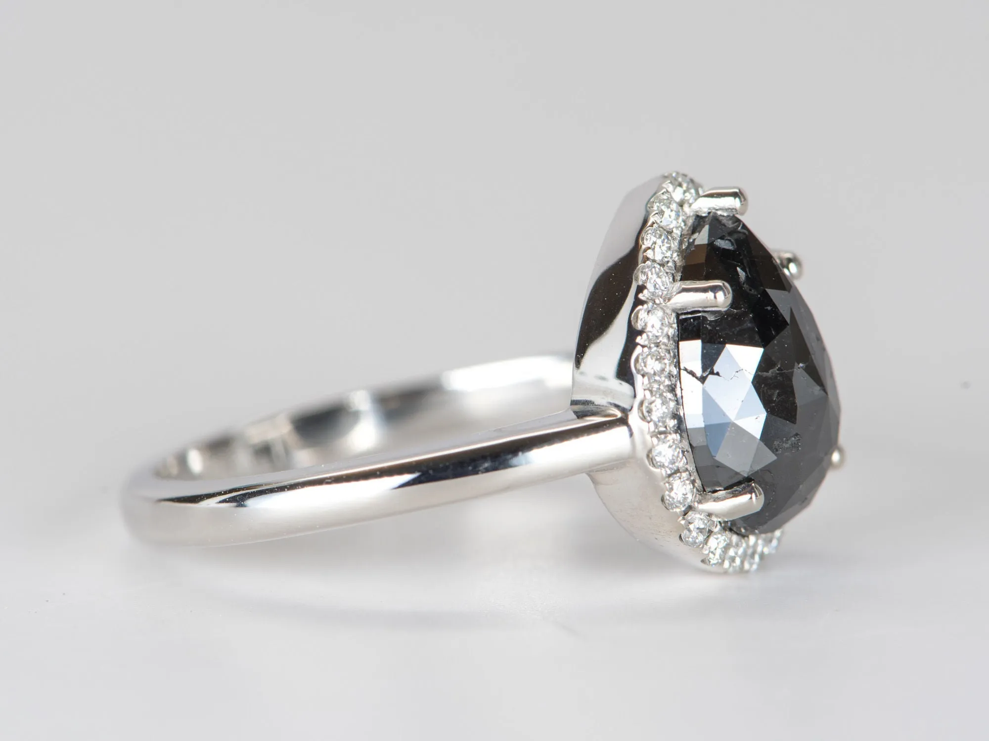 2.22ct Black Diamond with Diamond Halo 14K White Gold Engagement Ring R6309