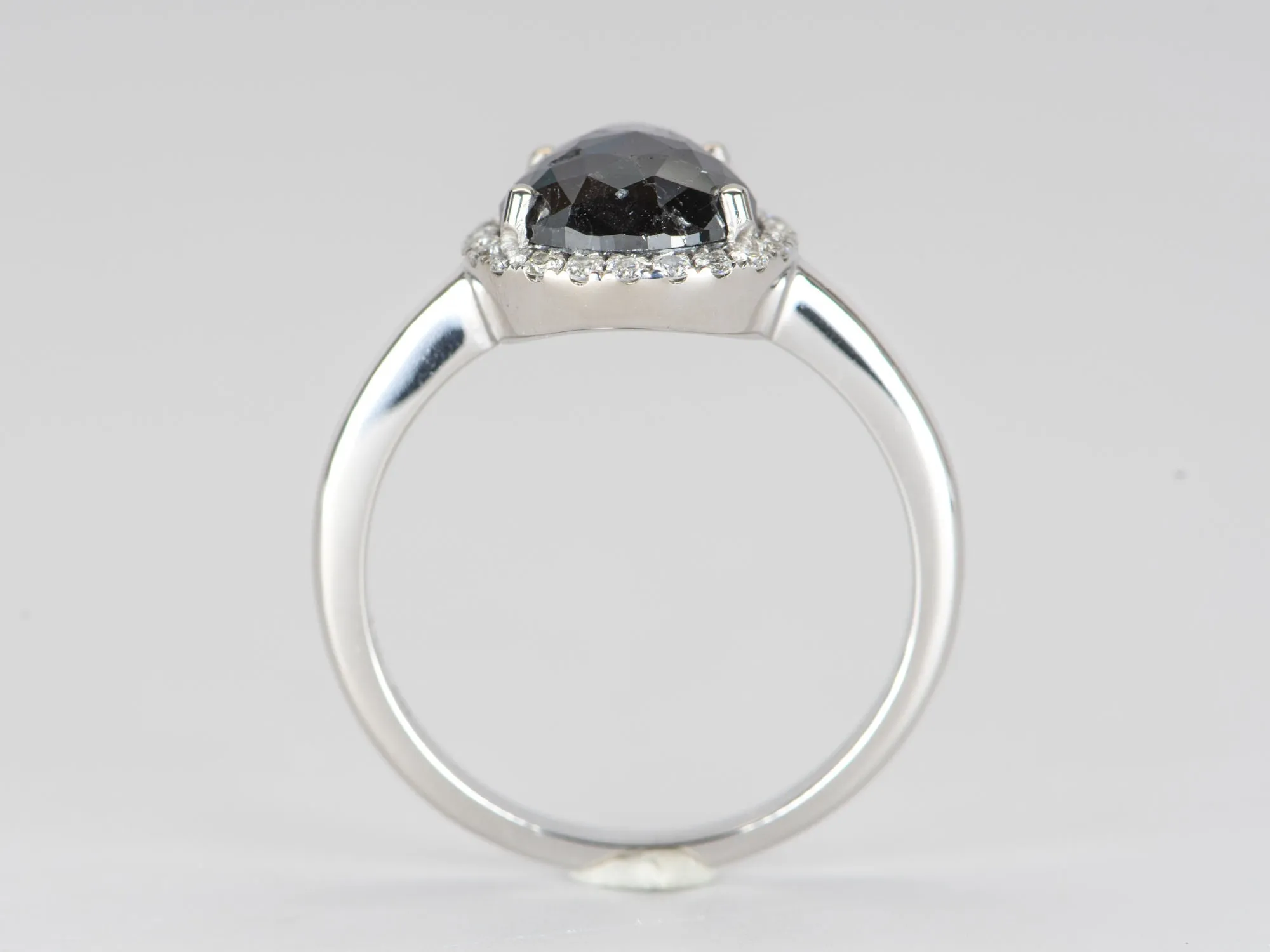 2.22ct Black Diamond with Diamond Halo 14K White Gold Engagement Ring R6309