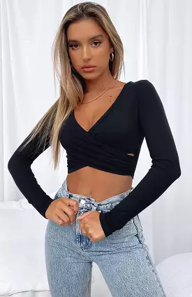 Back In Town Long Sleeve Crop Black