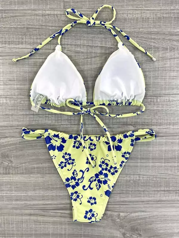 Blue Floral Triangle Top Bikini Set