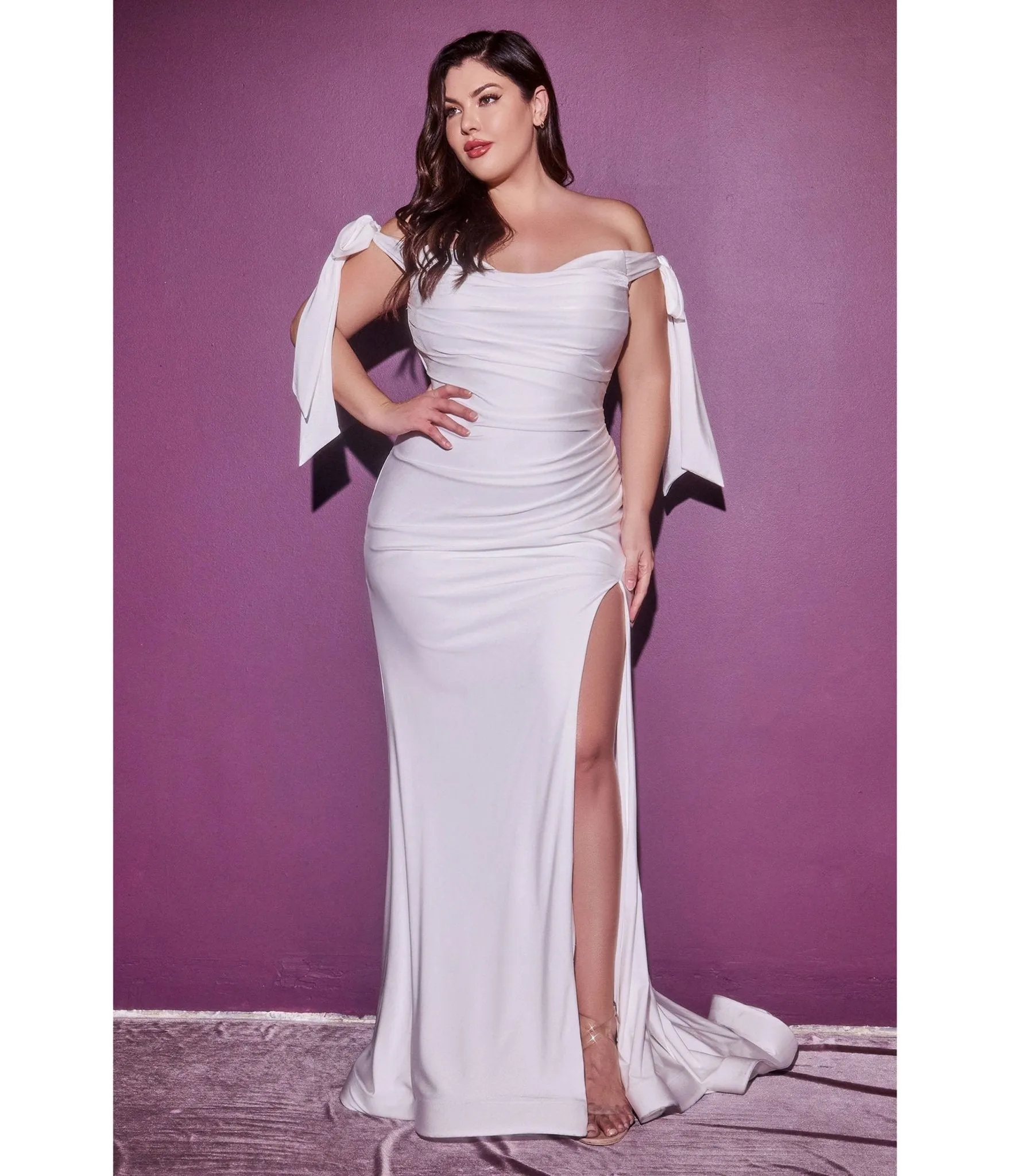 Cinderella Divine  Plus Size White Off The Shoulder Trumpet Bridal Gown