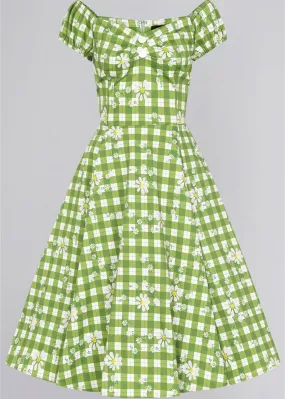 Collectif Dolores Daisy Garden 50's Swing Dress Green