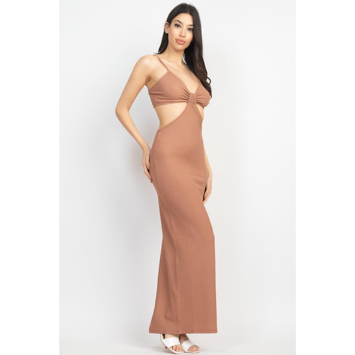 Cutout Back Slit V-neck Maxi Dress