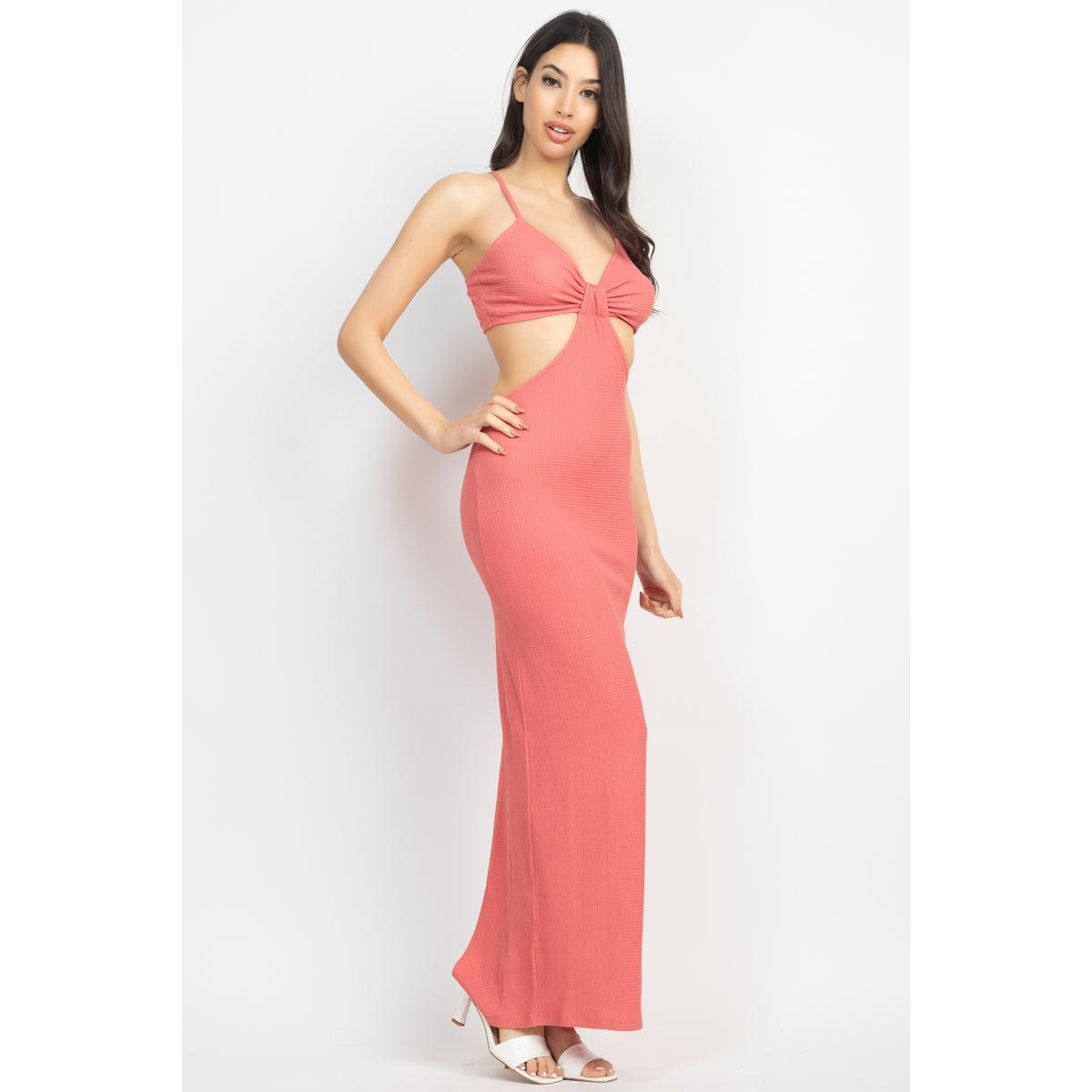 Cutout Back Slit V-neck Maxi Dress