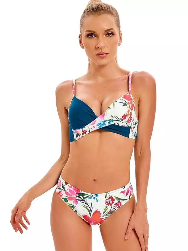 Floral Twisted Bandeau Hipster Bikini Set