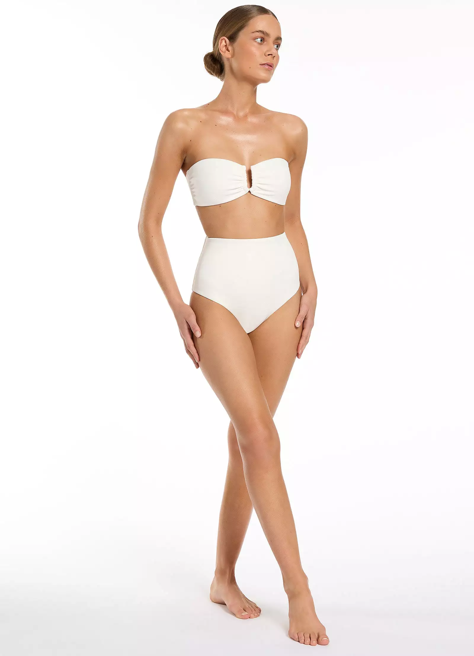 Isla Rib U Trim Bandeau Bikini Top - Cream