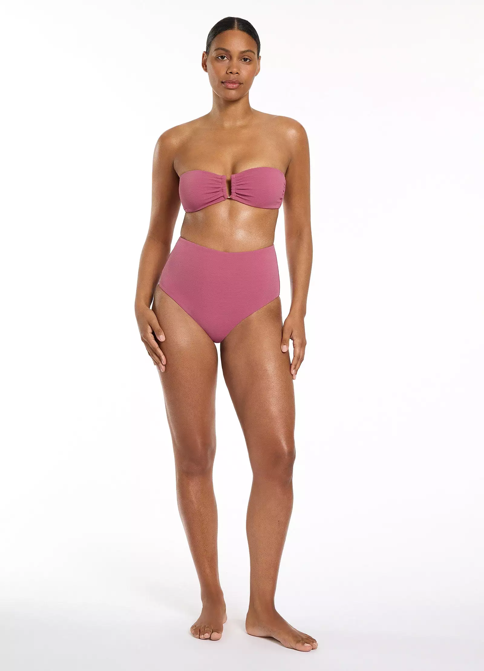 Isla Rib U Trim Bandeau Bikini Top - Mauve