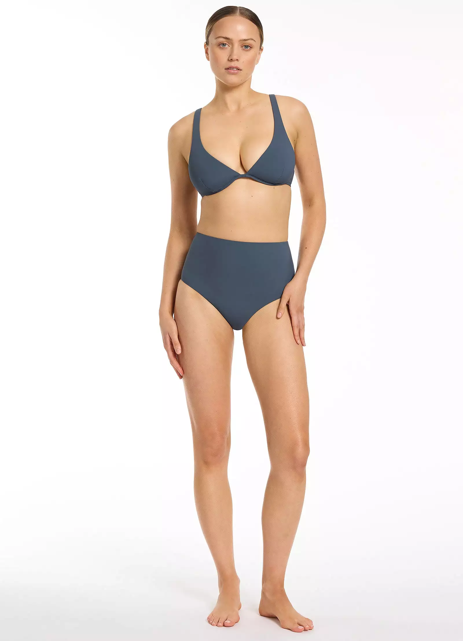 Jetset High Waisted Bikini Bottom - Steel Blue