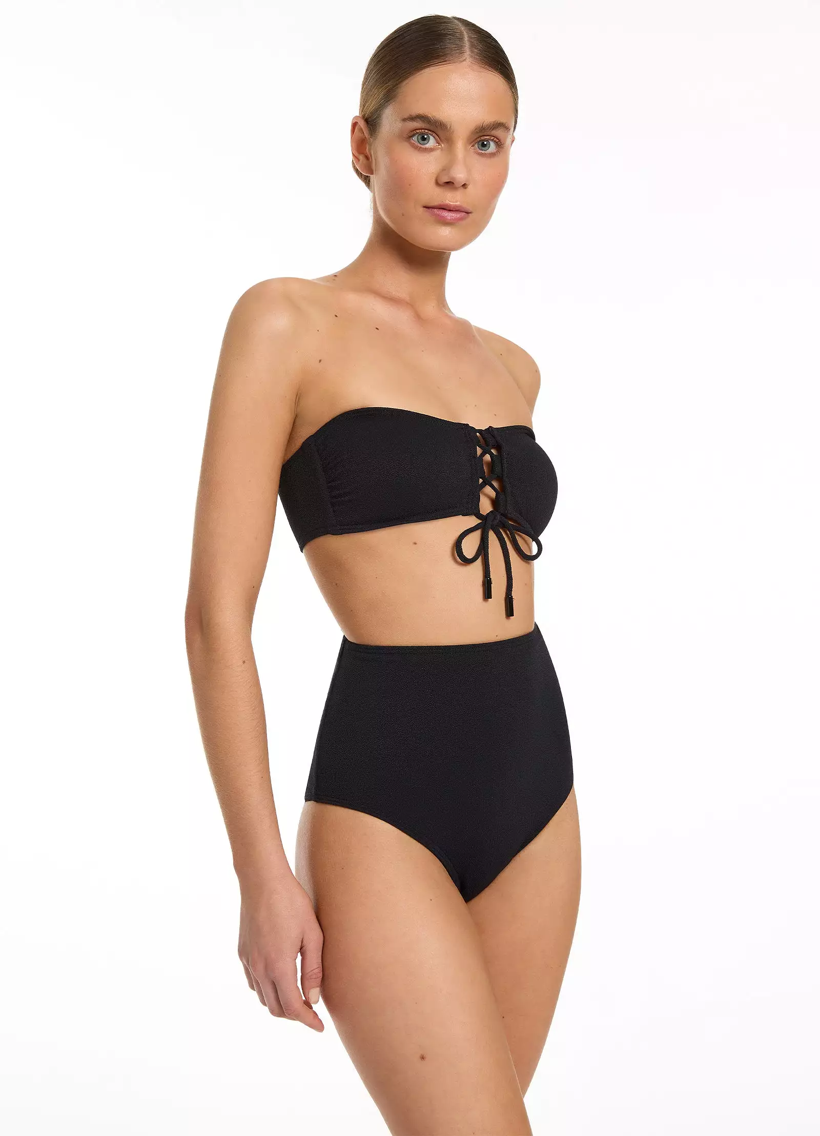 Joali Tie Front Bandeau Bikini Top - Black