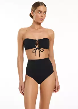 Joali Tie Front Bandeau Bikini Top - Black