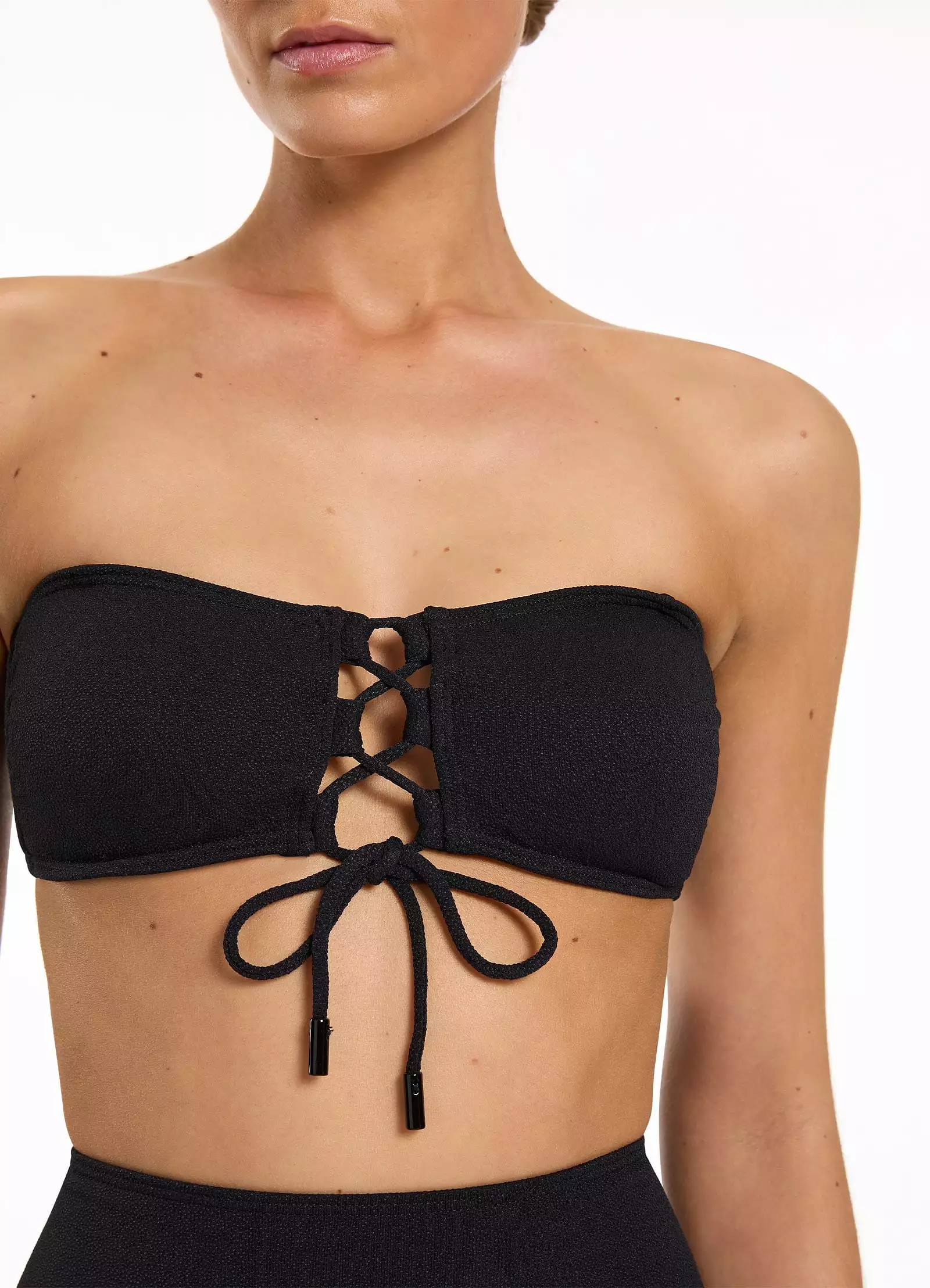 Joali Tie Front Bandeau Bikini Top - Black