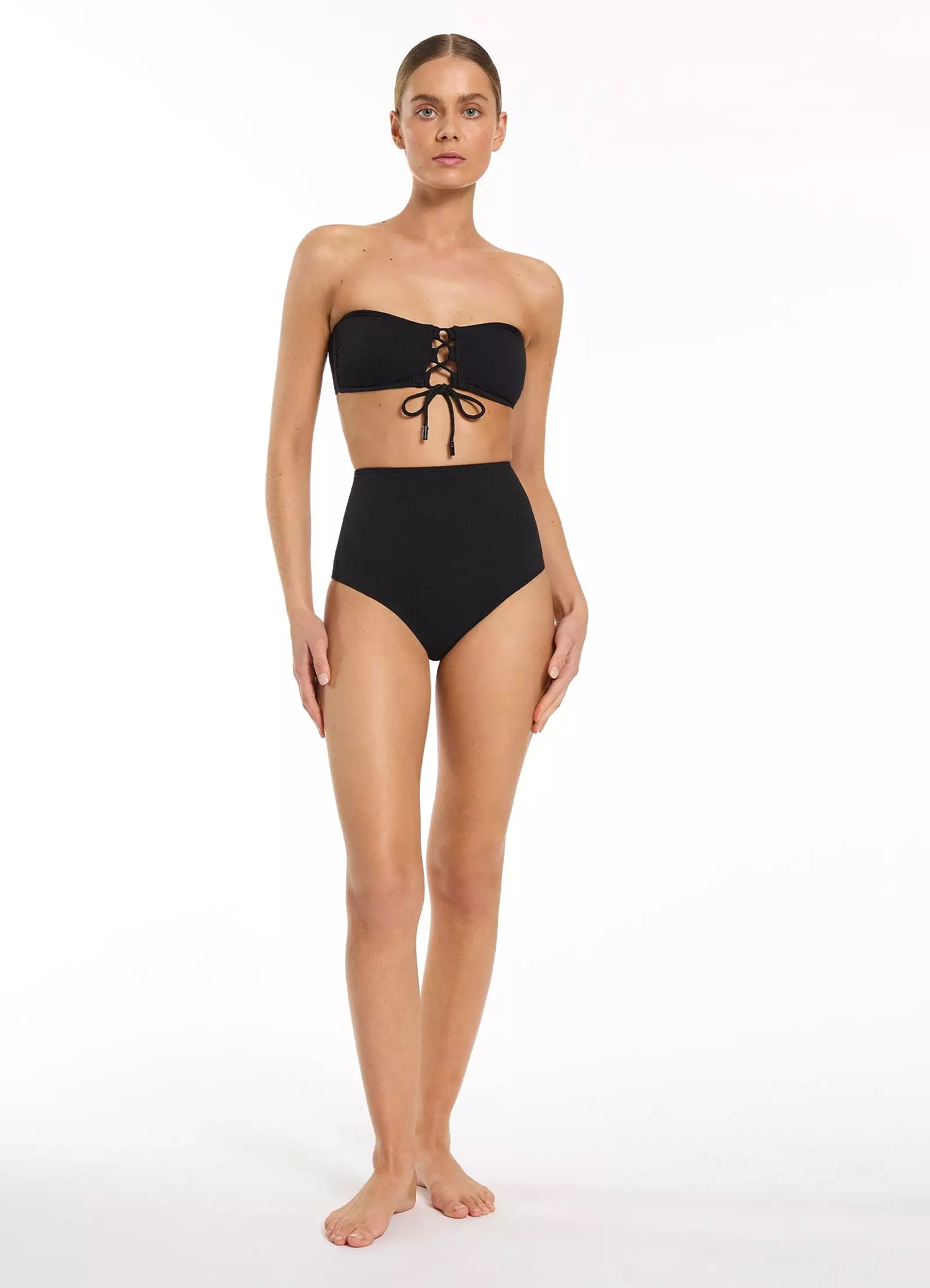 Joali Tie Front Bandeau Bikini Top - Black