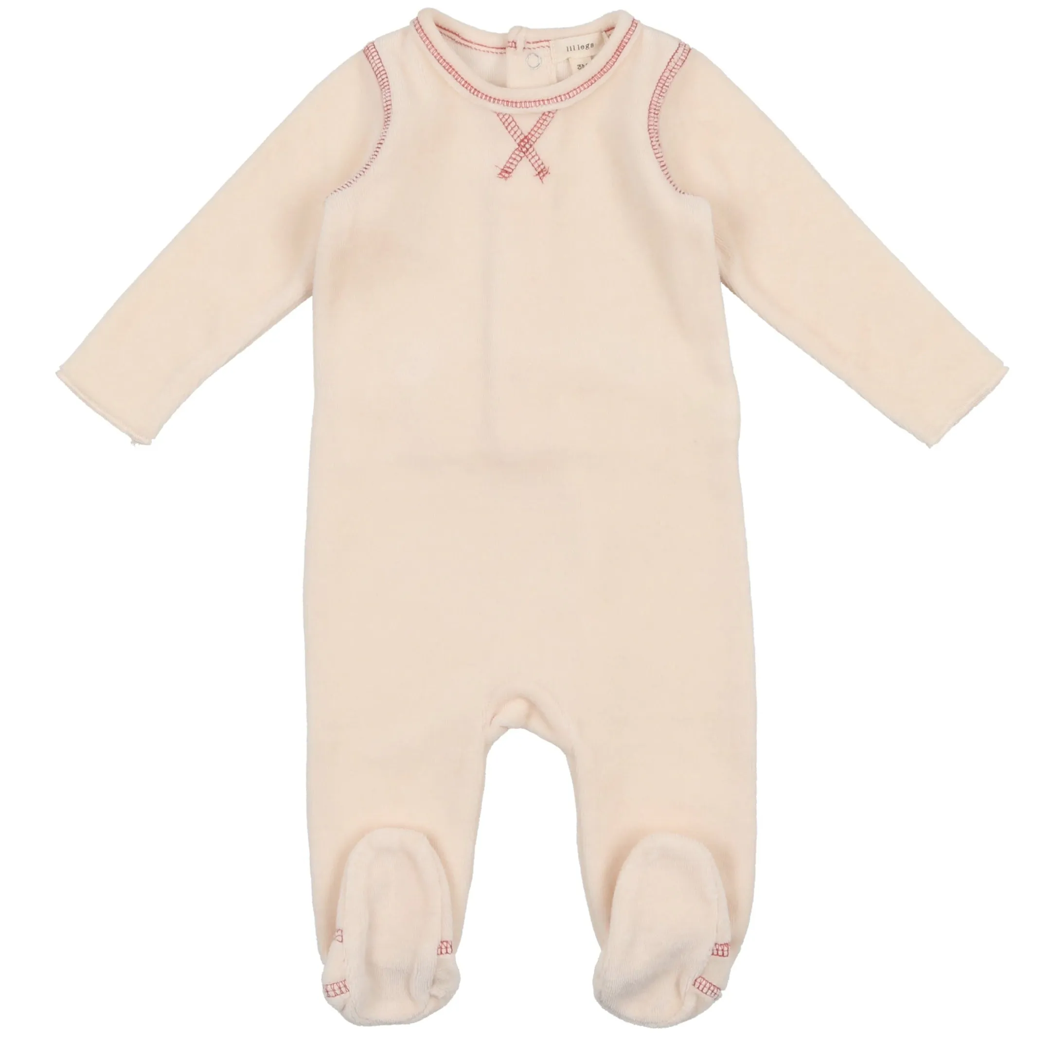 Lil Legs Cream with Winter Pink Stitch Classic Velour Stretchie