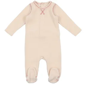 Lil Legs Cream with Winter Pink Stitch Classic Velour Stretchie