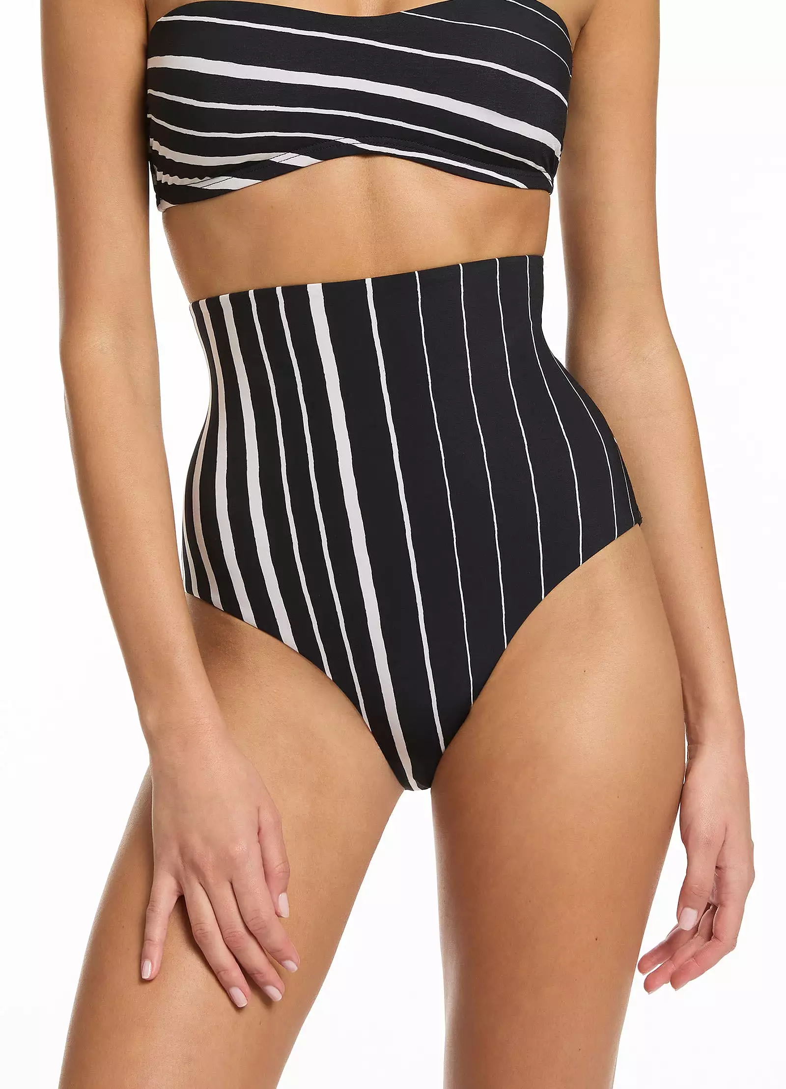 Lunar Stripe Ultra High Waist Bikini Bottom - Black/Chalk