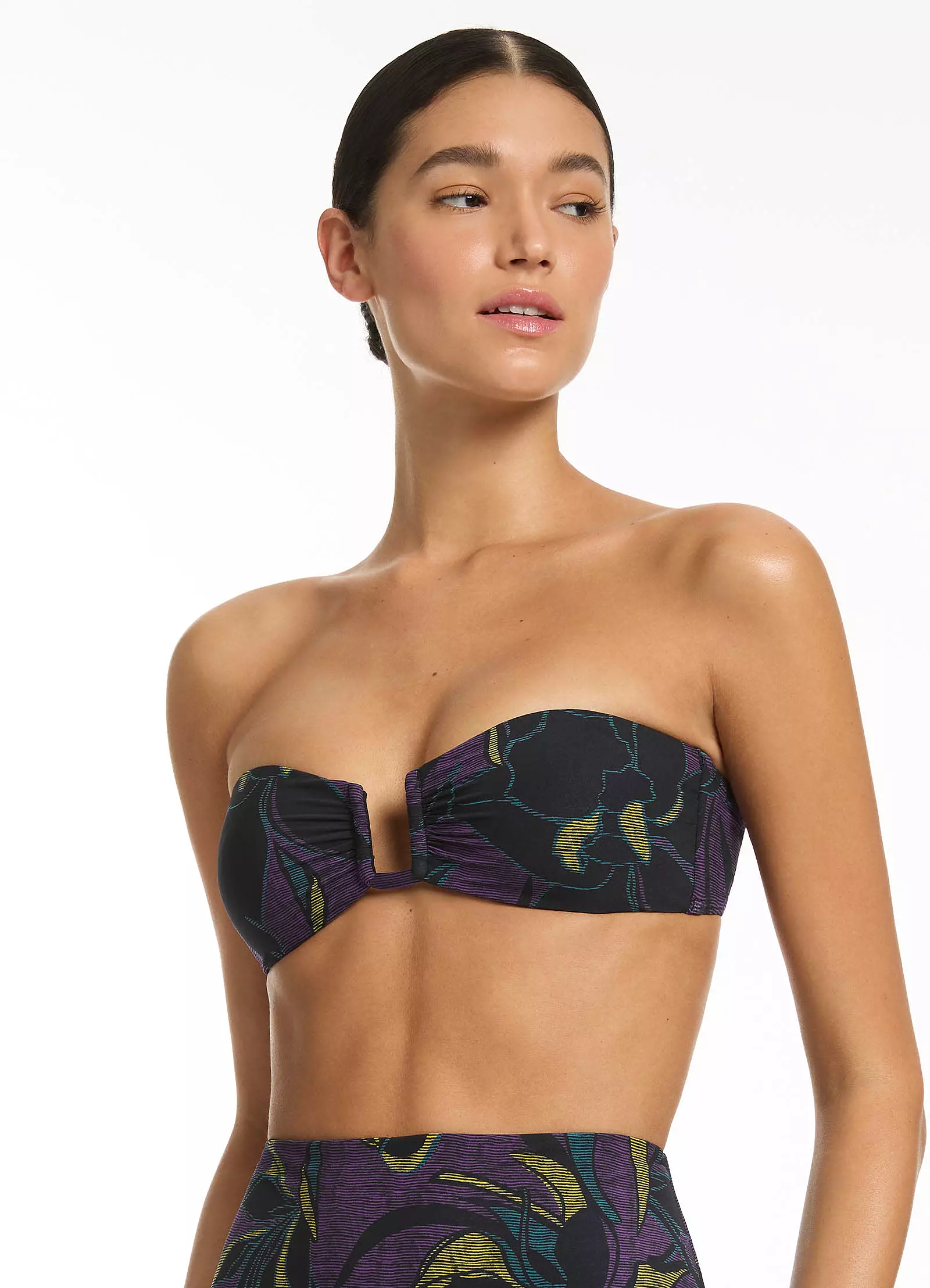 Midnight Tropical Bandeau Bikini Top - Amethyst