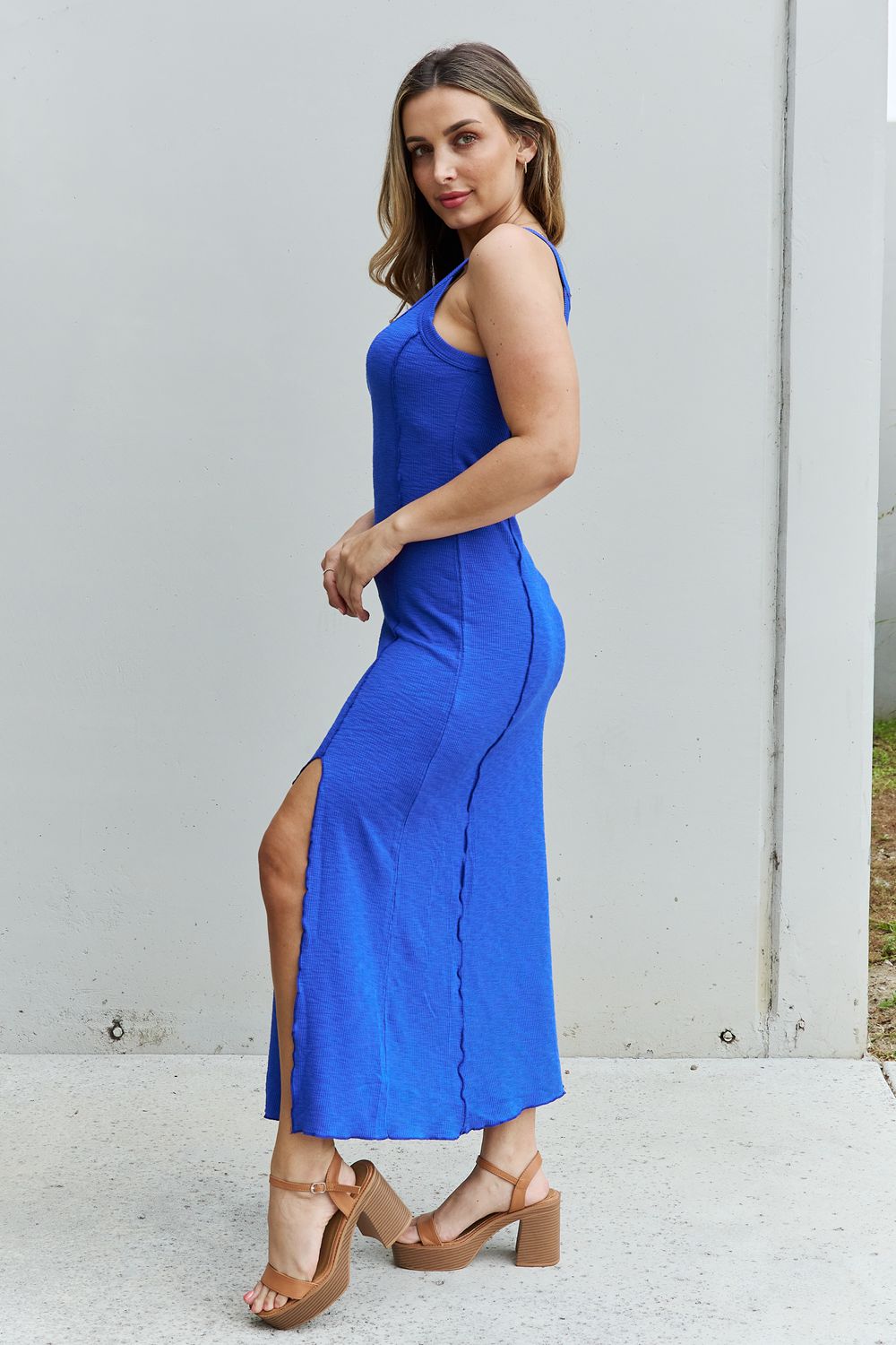 Notch Neck Maxi Dress Cobalt Blue