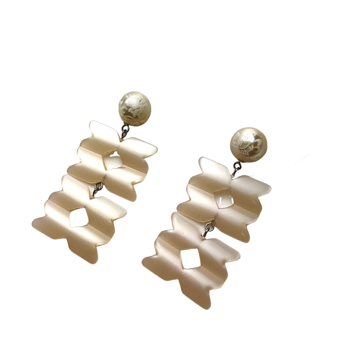 Off White Nouveau Geometric Stack Moonglow Statement Earrings