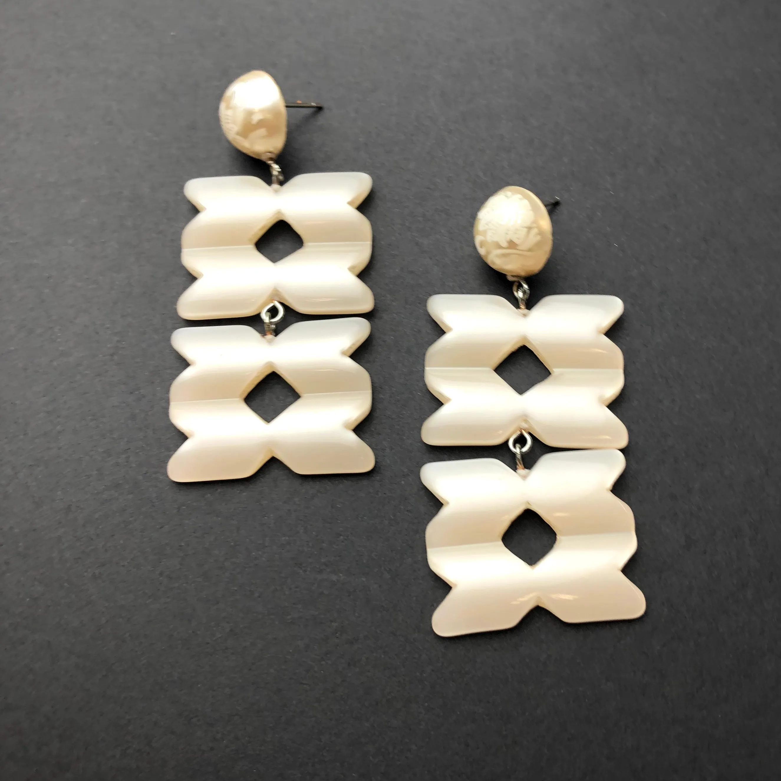 Off White Nouveau Geometric Stack Moonglow Statement Earrings