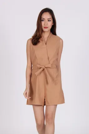 Overlap Sleeveless Romper in Beige