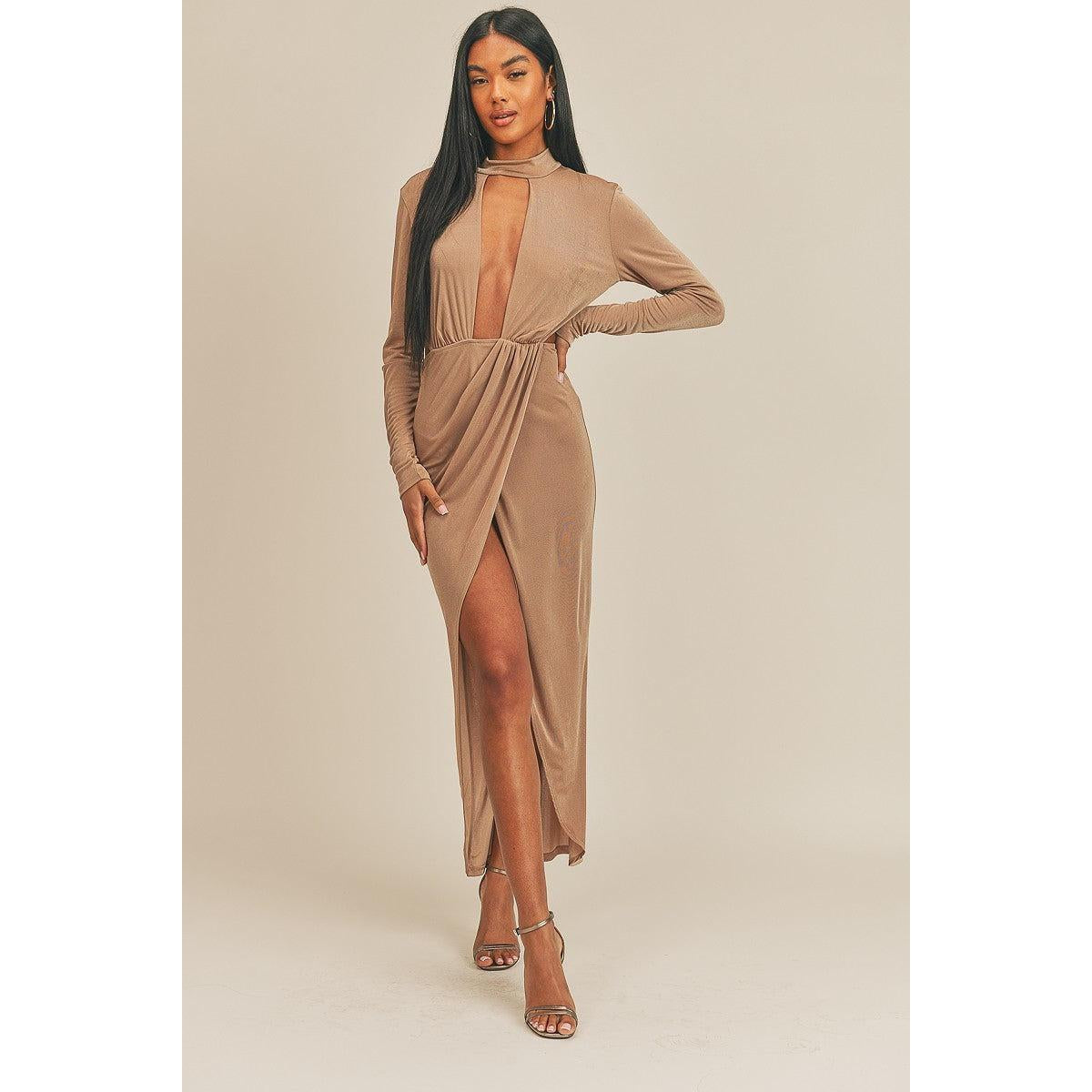 Pecan Brown Open Front Dress