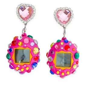 Pink Bedazzled MINI Tamagotchi Earrings