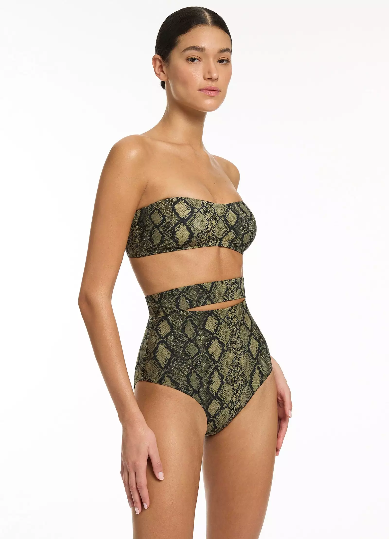 Python Minimal Bandeau Bikini Top - Olive