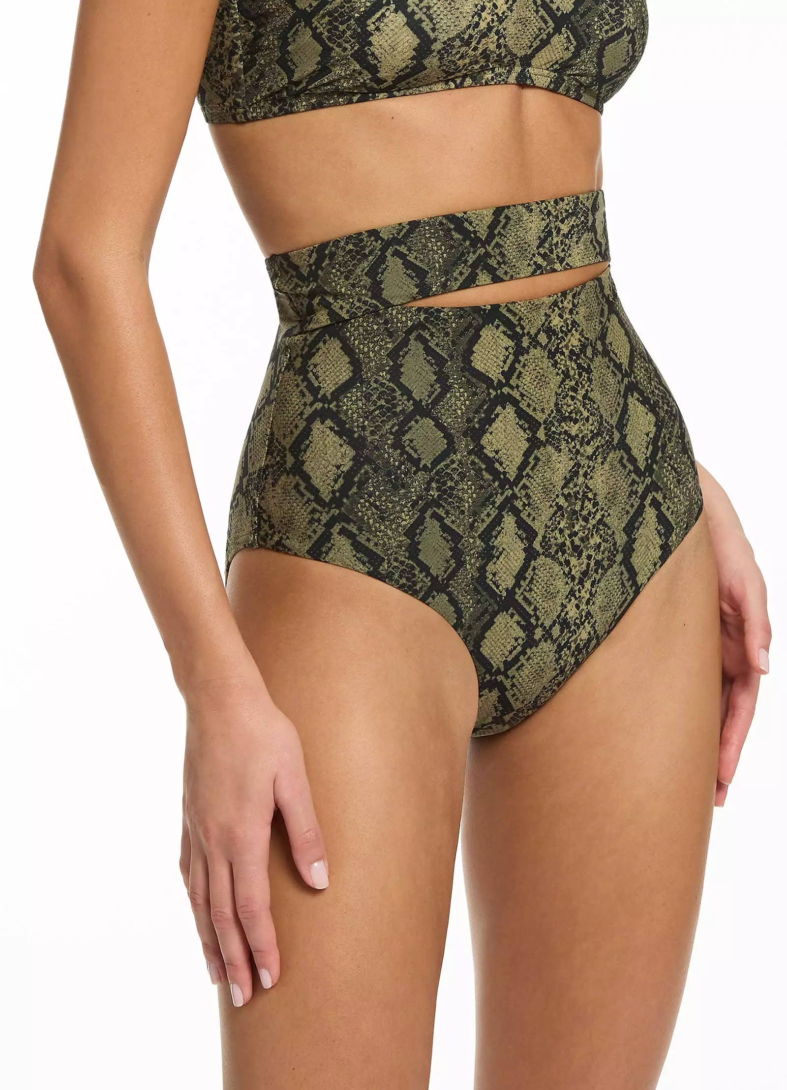 Python Ultra High Waist Splice Bikini Bottom - Olive