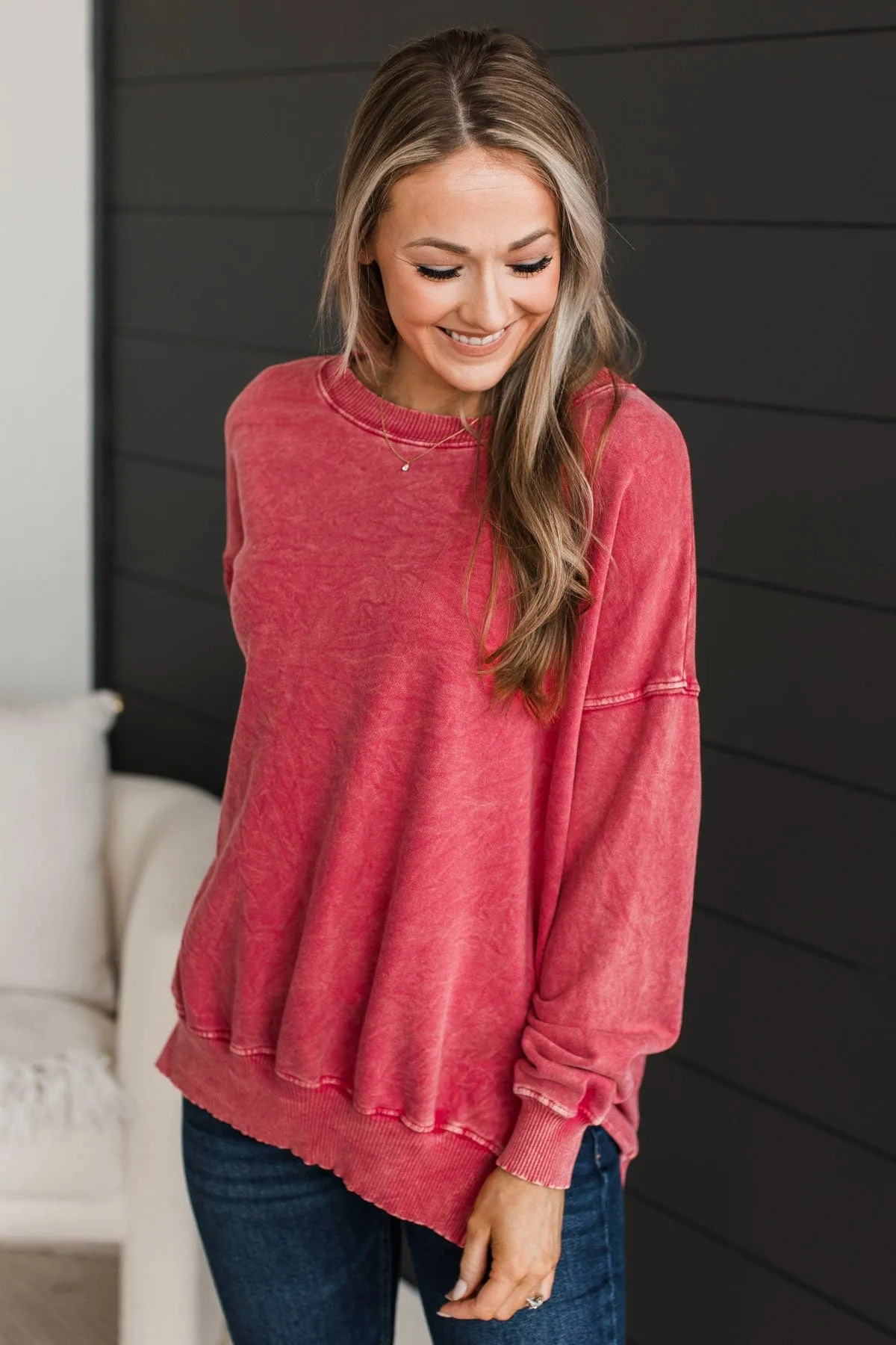 Ready To Roll Pullover Top- Fuchsia