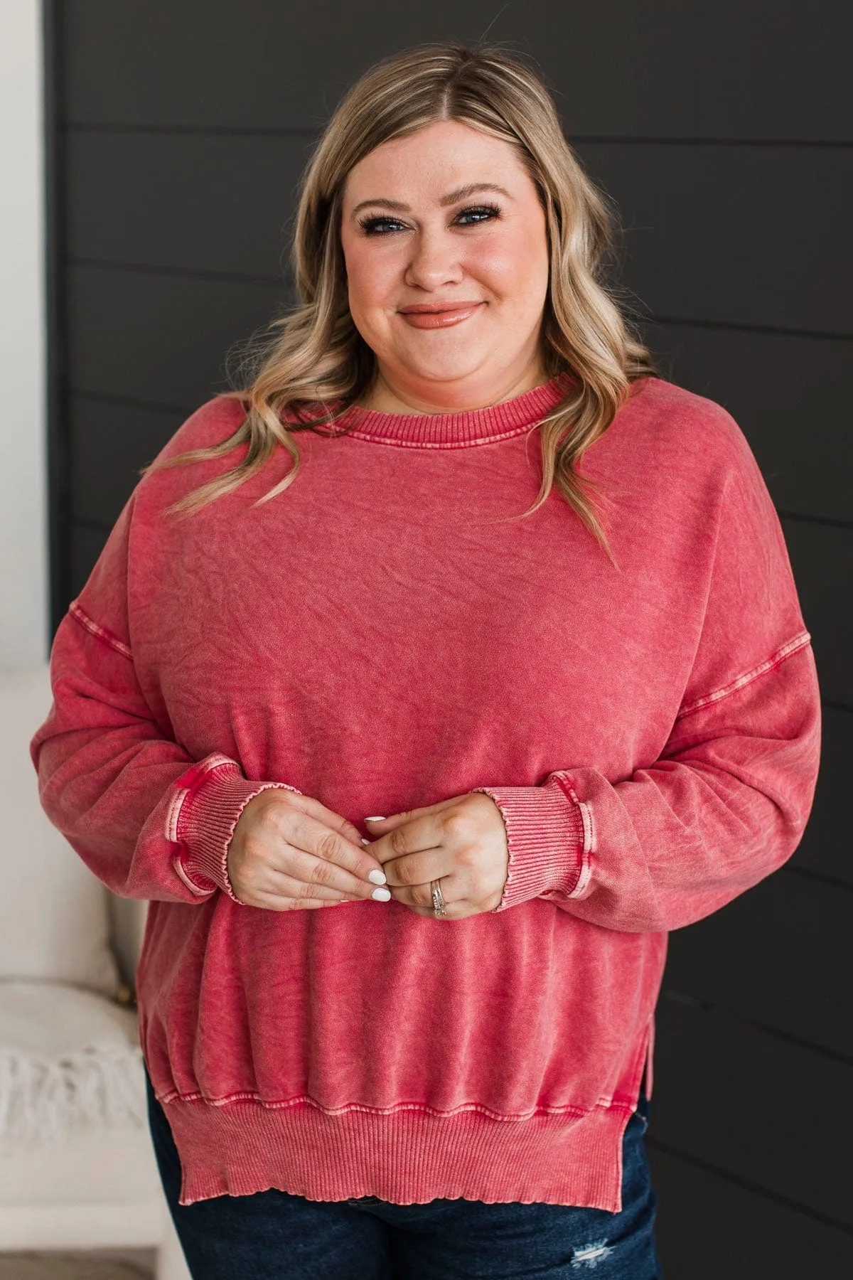 Ready To Roll Pullover Top- Fuchsia