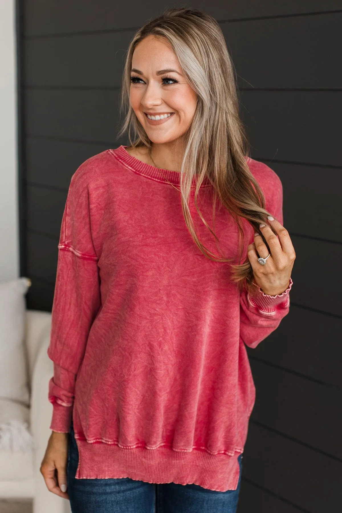 Ready To Roll Pullover Top- Fuchsia