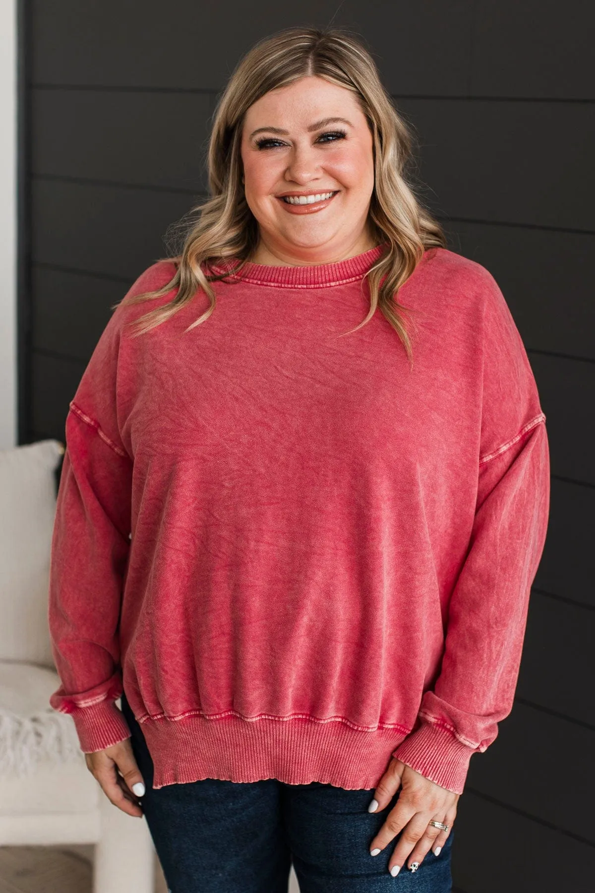 Ready To Roll Pullover Top- Fuchsia