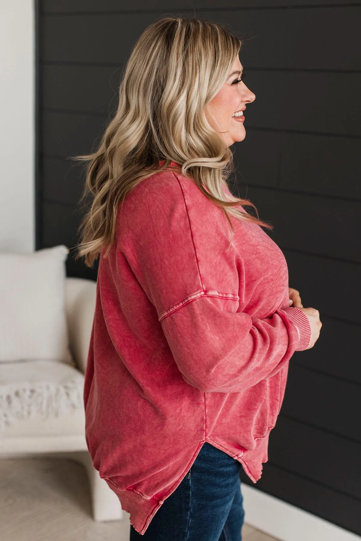 Ready To Roll Pullover Top- Fuchsia