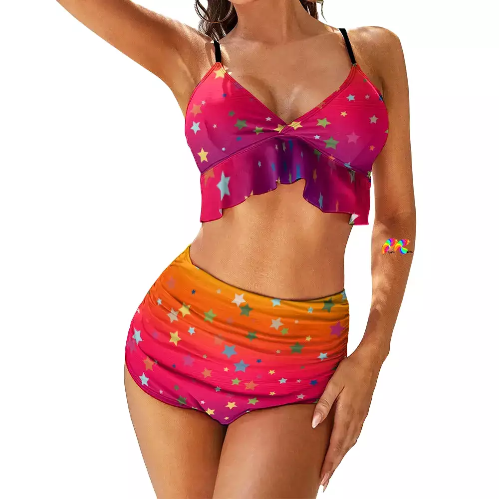 Sunset Star Two-Piece Ruffle Top Bikini