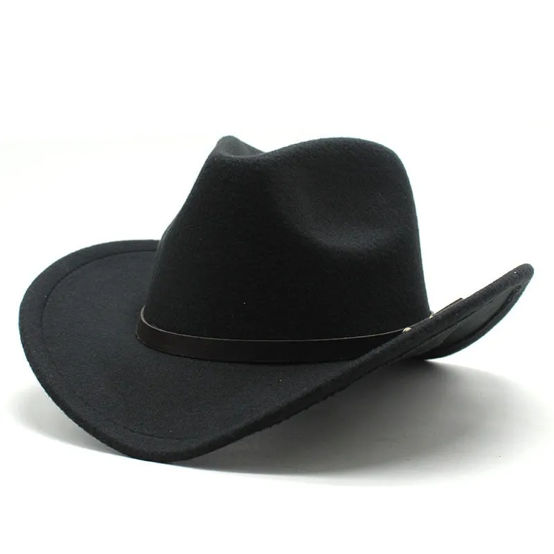 Unisex Winter Vintage Solid Pattern Western Punk Belt Cowboy Hat