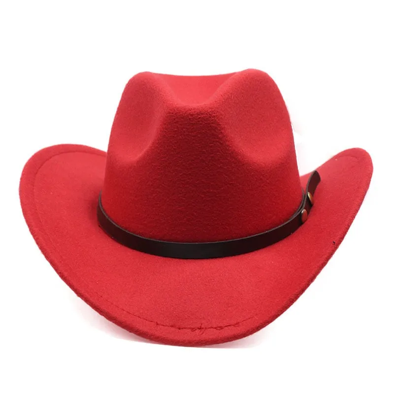 Unisex Winter Vintage Solid Pattern Western Punk Belt Cowboy Hat